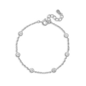 Rhodium Plated 6 Bezel Set CZ Bracelet